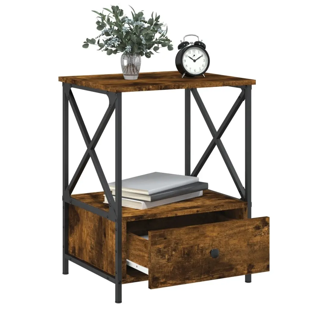 Bedside Tables Engineered Wood Iron Frame Brown 50x41x65 cm 2 Piece