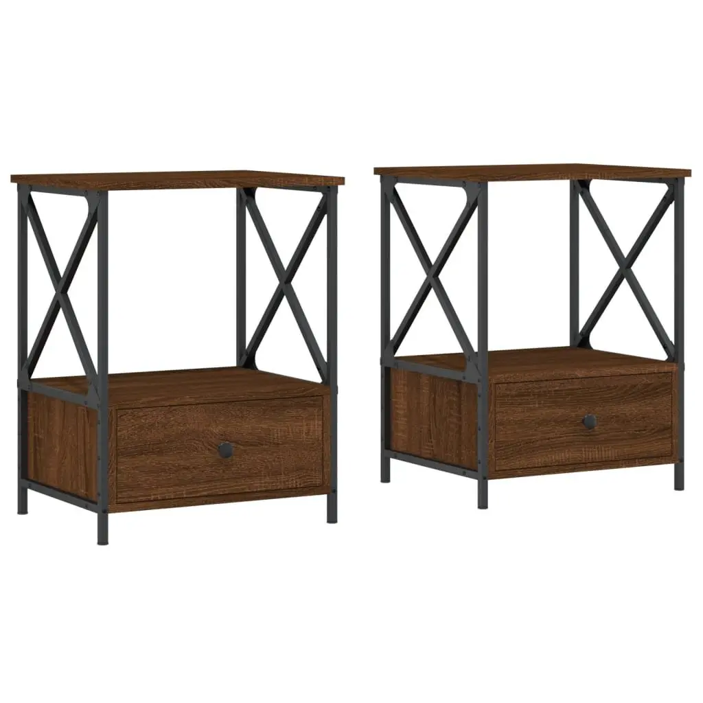 Brown Industrial Style Nightstands Set of 2 Engineered Wood Iron Frame 50Wx41Dx65Hcm