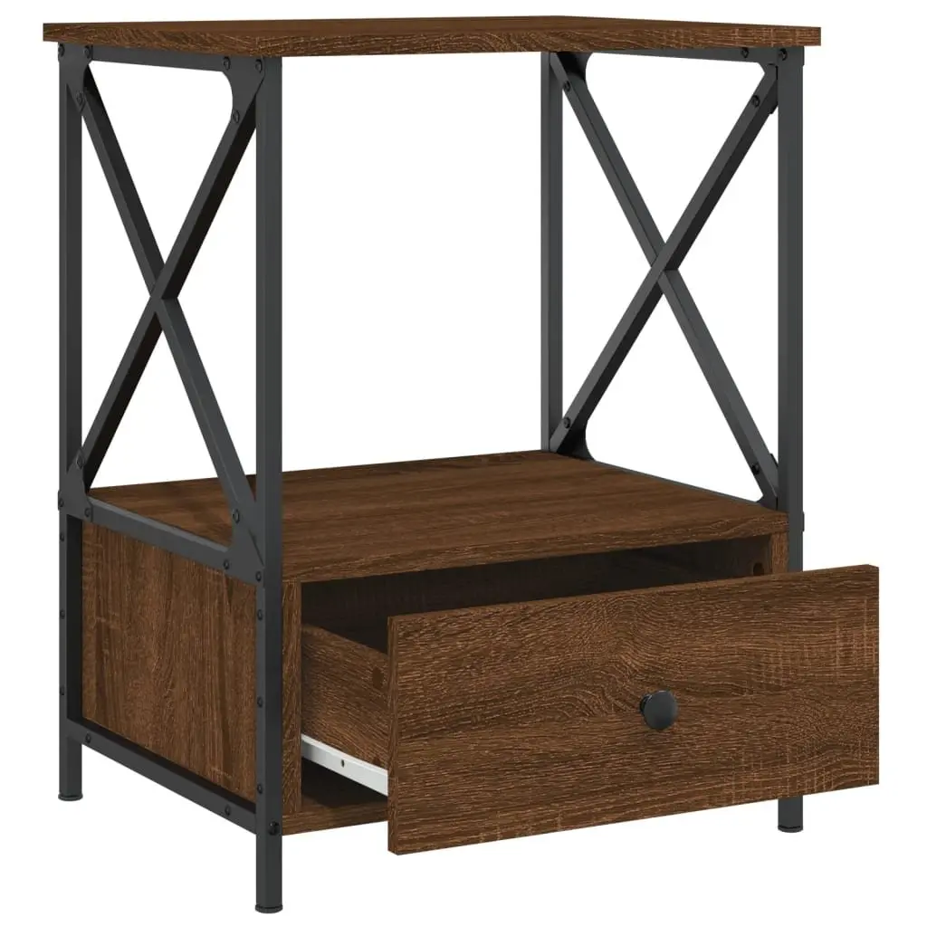 Brown Industrial Style Nightstands Set of 2 Engineered Wood Iron Frame 50Wx41Dx65Hcm