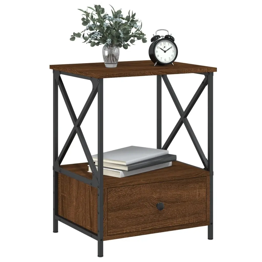 Brown Industrial Style Nightstands Set of 2 Engineered Wood Iron Frame 50Wx41Dx65Hcm