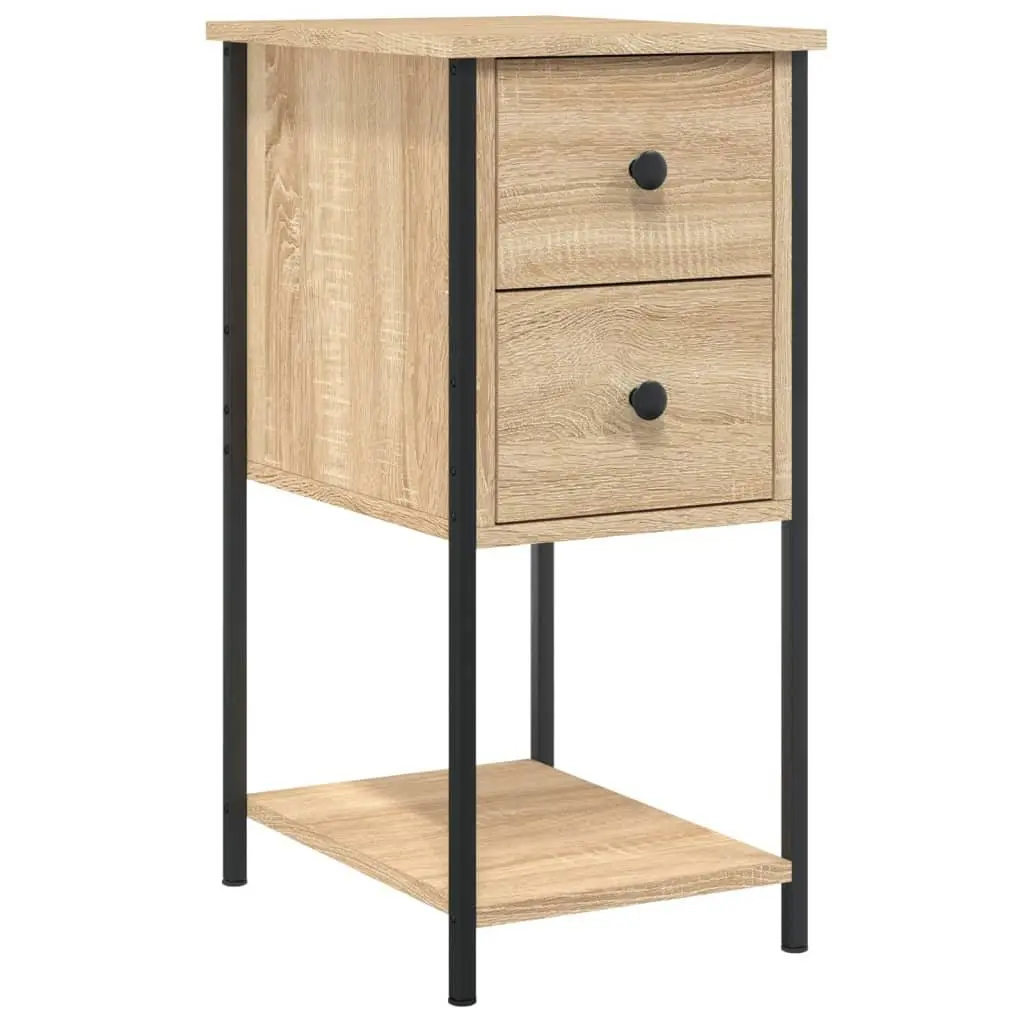 Brown Engineered Wood Bedside Tables 2 Piece Storage Nightstands with Sturdy Iron Frame for Bedroom or Living Room