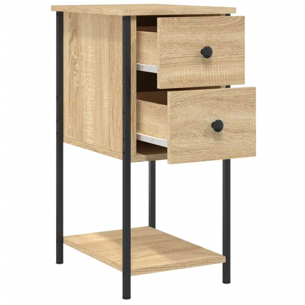 Brown Engineered Wood Bedside Tables 2 Piece Storage Nightstands with Sturdy Iron Frame for Bedroom or Living Room