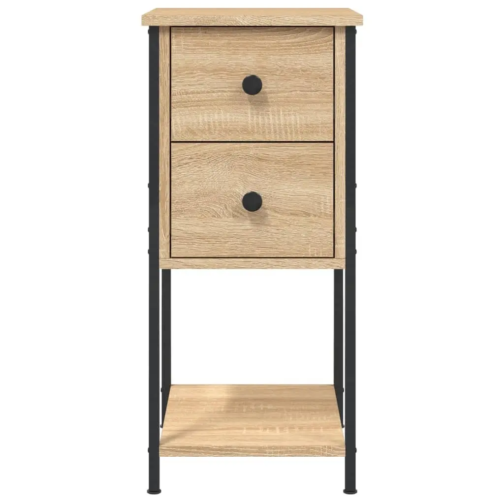 Brown Engineered Wood Bedside Tables 2 Piece Storage Nightstands with Sturdy Iron Frame for Bedroom or Living Room