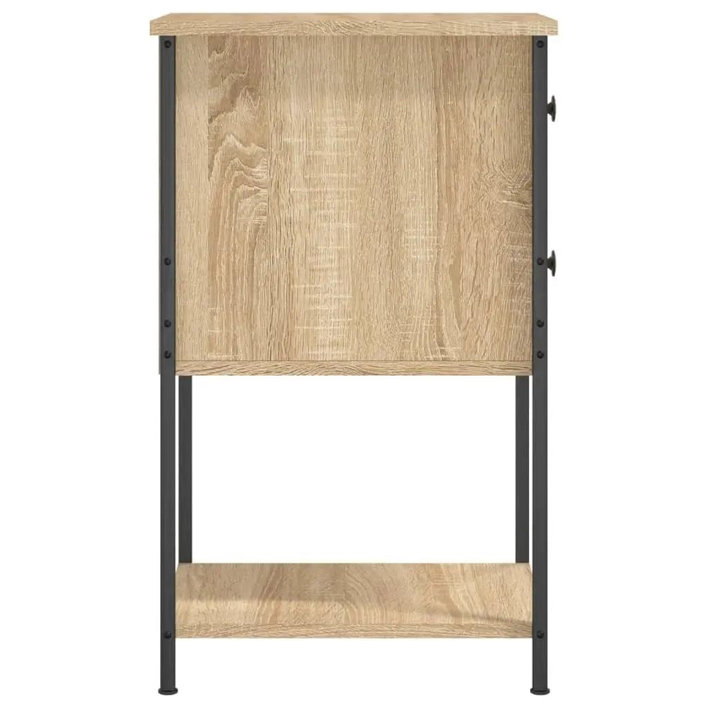 Brown Engineered Wood Bedside Tables 2 Piece Storage Nightstands with Sturdy Iron Frame for Bedroom or Living Room
