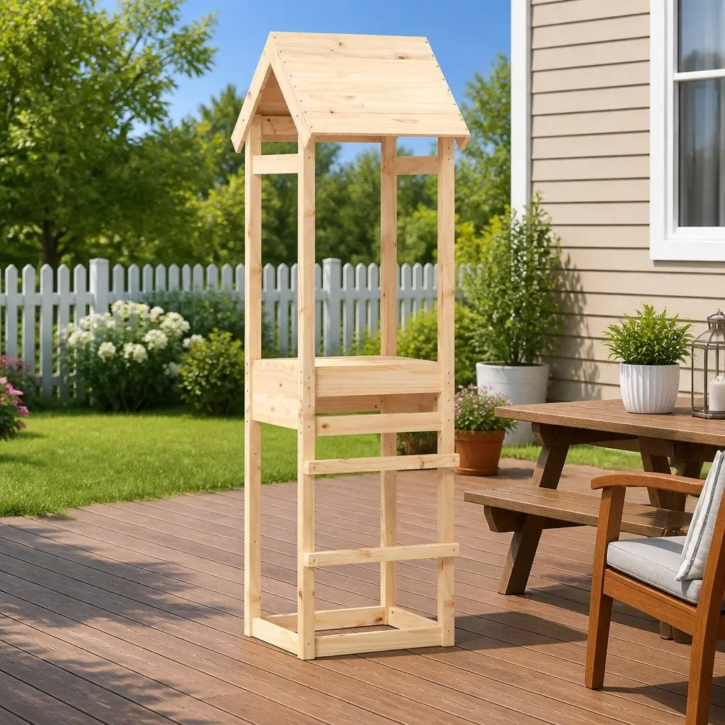 Outdoor Climbing Structure Solid Pine Wooden Play Tower 53x46.5x194 cm Brown