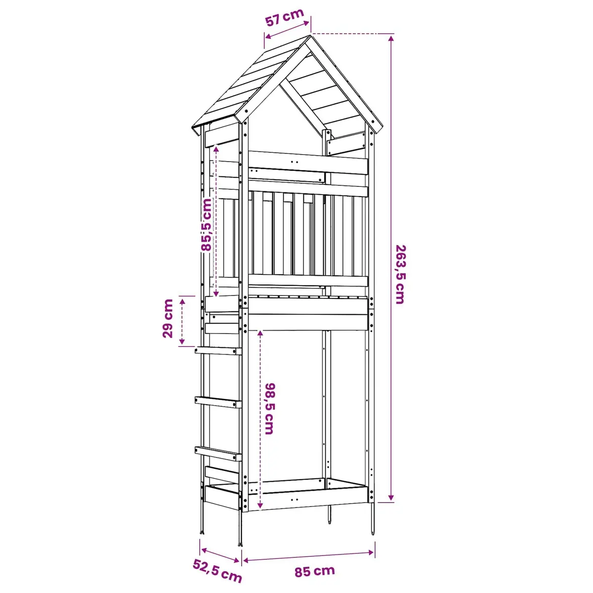 Wooden Outdoor Play Tower Solid Pinewood Brown Rustic Climbing Structure