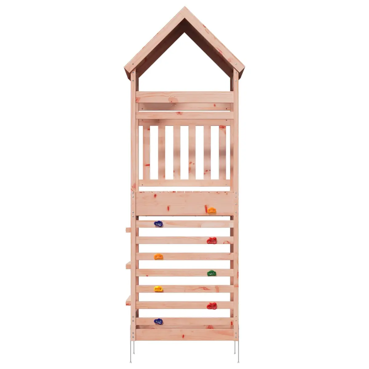 Outdoor Play Tower Wooden Climbing Frame with Shaded Roof Rustic Style for Kids Backyard Adventure