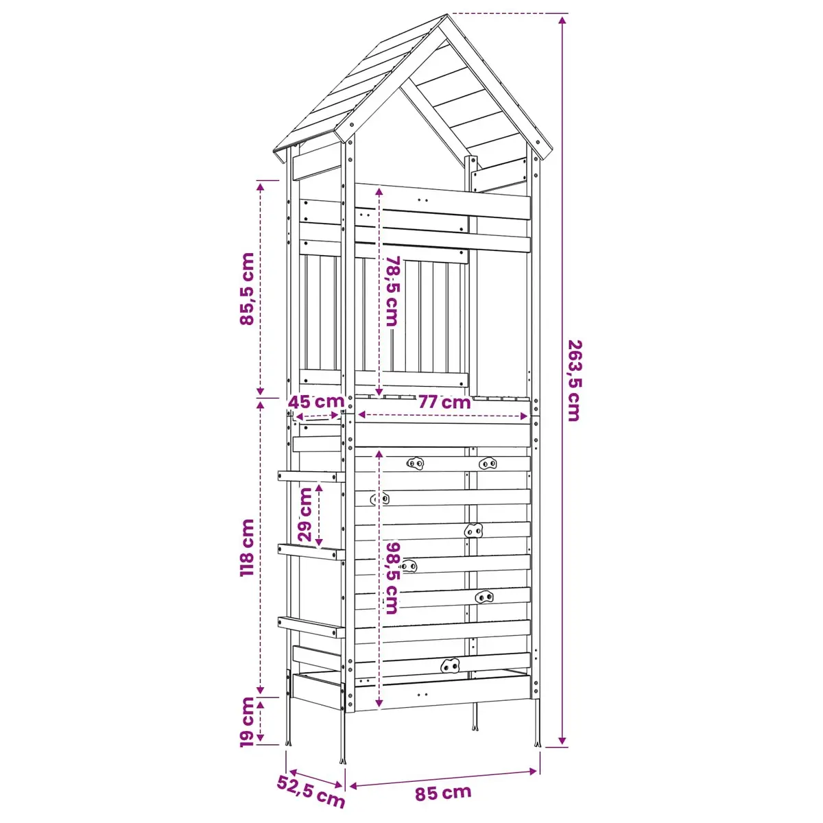 Outdoor Play Tower Wooden Structure Brown Climbing Slide Shaded Roof for Kids Backyard Fun