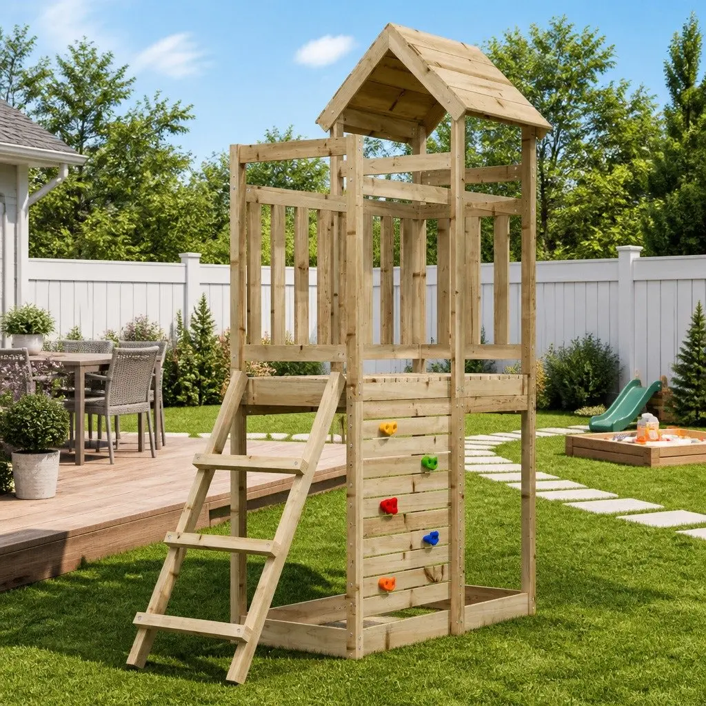 Wooden Outdoor Playset with Climbing Frame Rockwall and Ladder Brown 525x1105x214cm