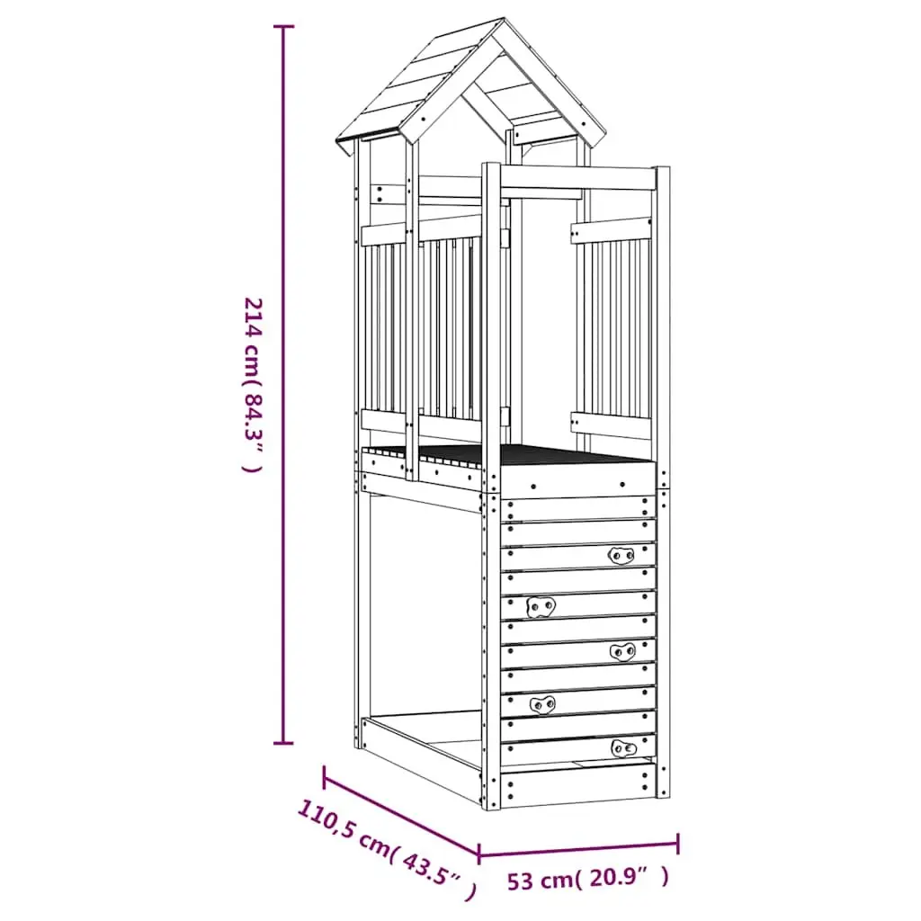 Wooden Play Tower Solid Douglas Wood Outdoor Playground Rockwall Climbing Frame Brown 53 x 110.5 x 214 cm