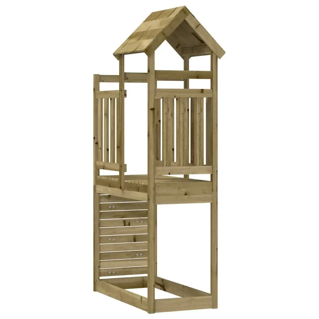 Wooden Play Tower with Rockwall Climbing Impregnated Pinewood 53x110.5x214cm Brown
