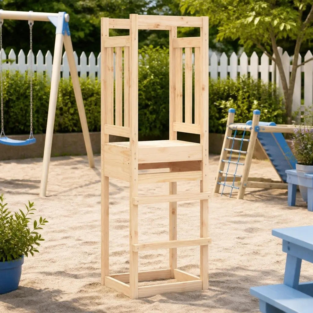 Solid Wood Pine Play Tower Outdoor Playground Climbing Frame 53 x 46.5 x 169 cm Brown