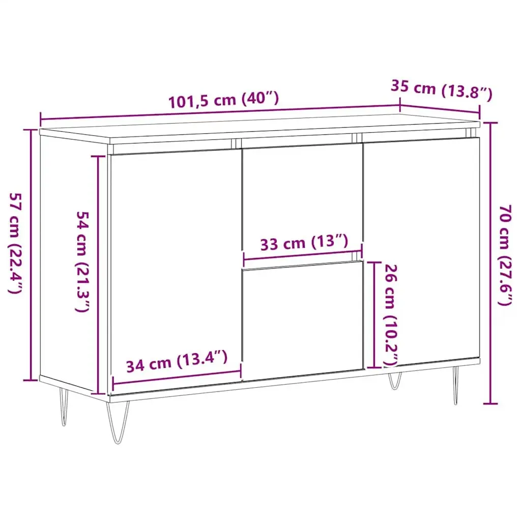Sideboard White 101.5x35x70 cm Storage Cabinet Buffet Furniture Engineered Wood