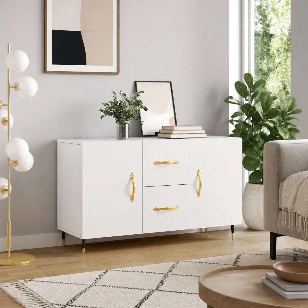 Sideboard Engineered Wood White Storage Cabinet with Metal Legs 100 x 36 x 60 cm