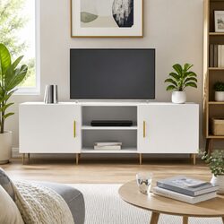 Functional White TV Cabinet Engineered Wood 150x30x50cm