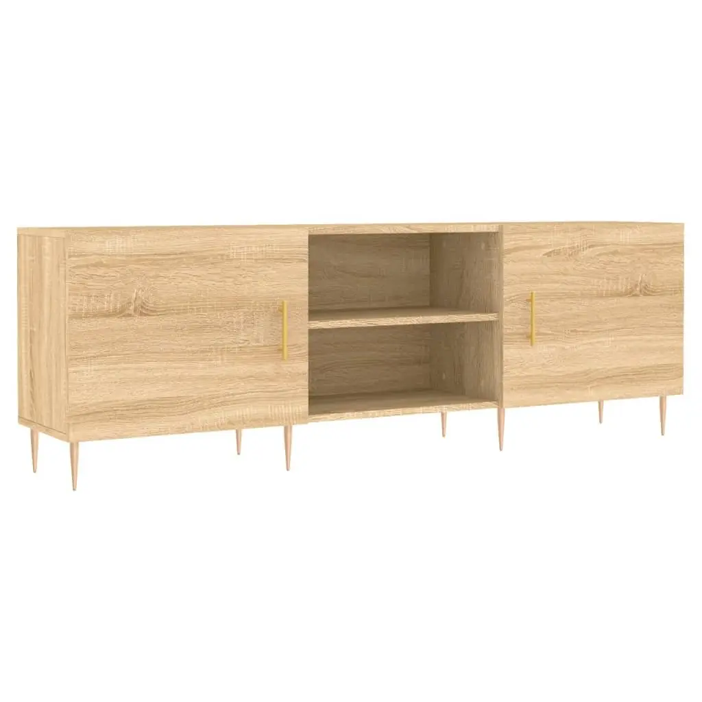 TV Stand Engineered Wood Storage Unit 150x30x50 cm Brown with 4 Compartments and Iron Legs