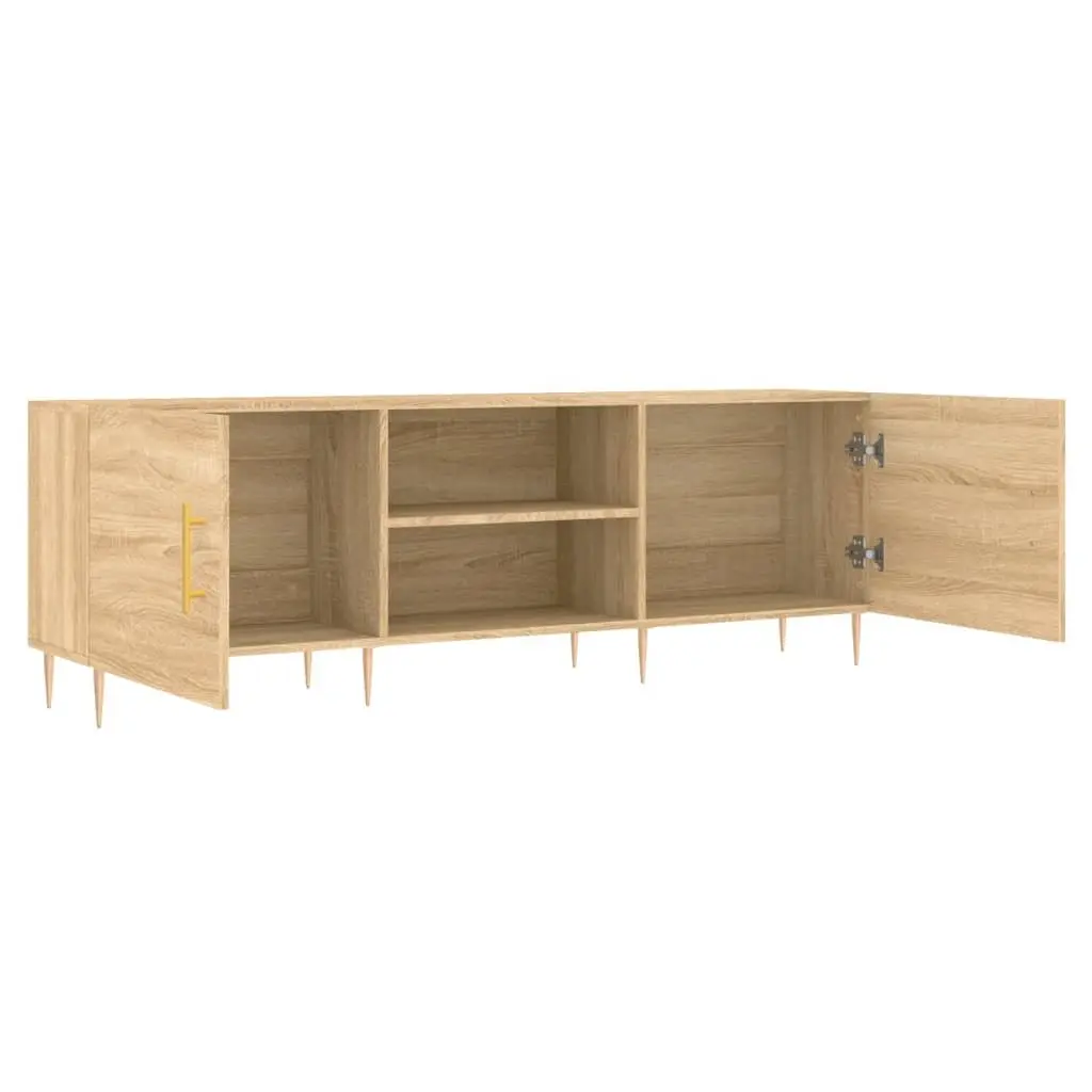 TV Stand Engineered Wood Storage Unit 150x30x50 cm Brown with 4 Compartments and Iron Legs