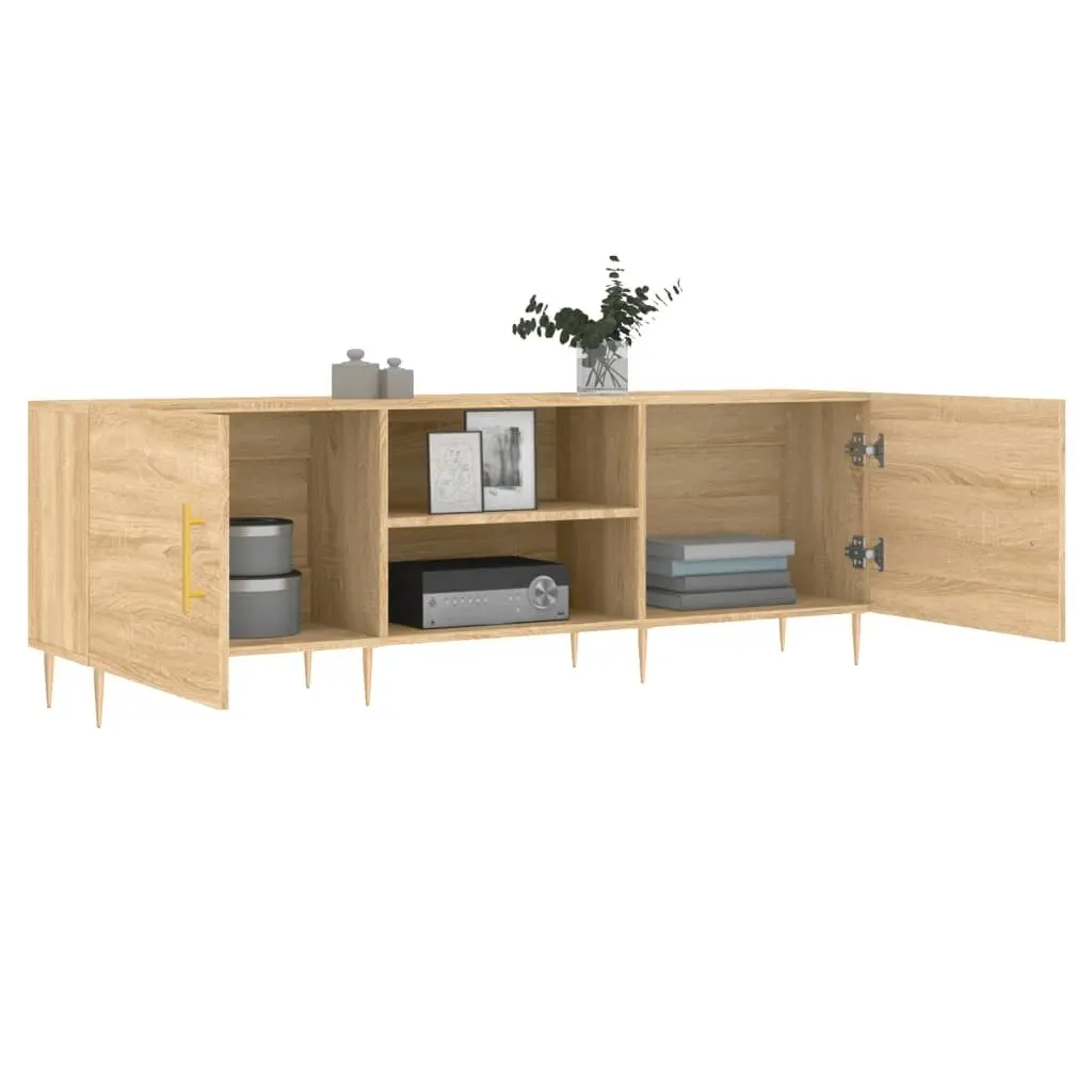 TV Stand Engineered Wood Storage Unit 150x30x50 cm Brown with 4 Compartments and Iron Legs