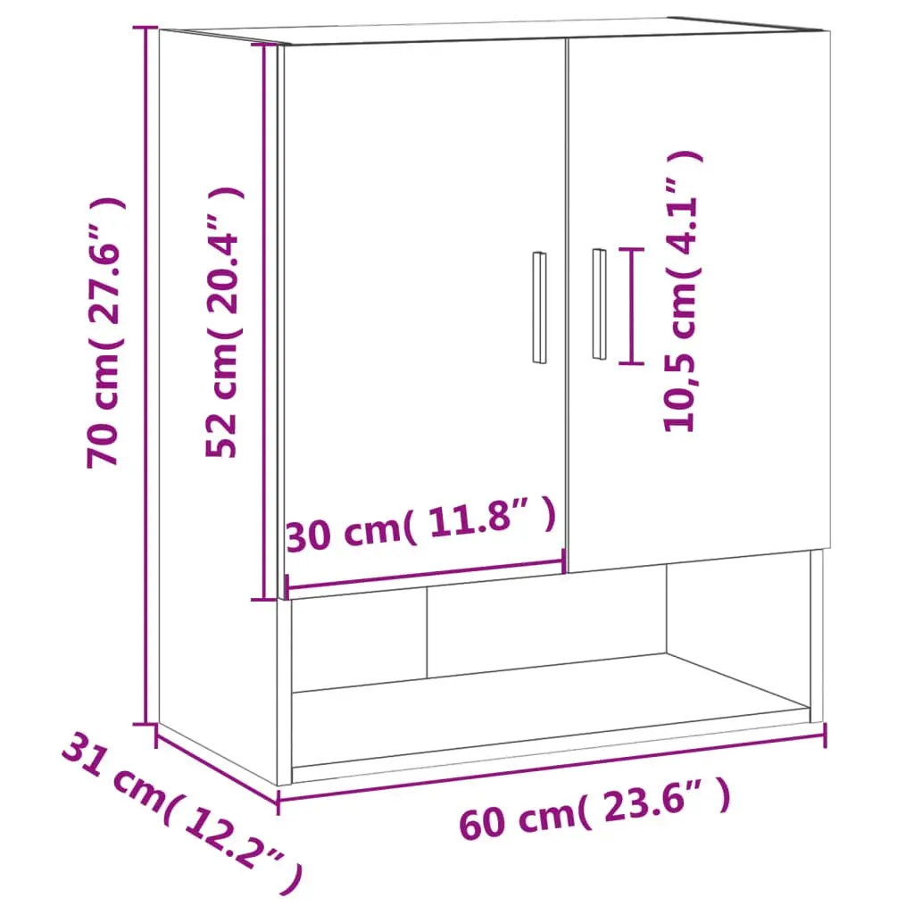 Wall-Mounted Storage Cabinet White 60x31x70cm Floating Shelves Engineered Wood