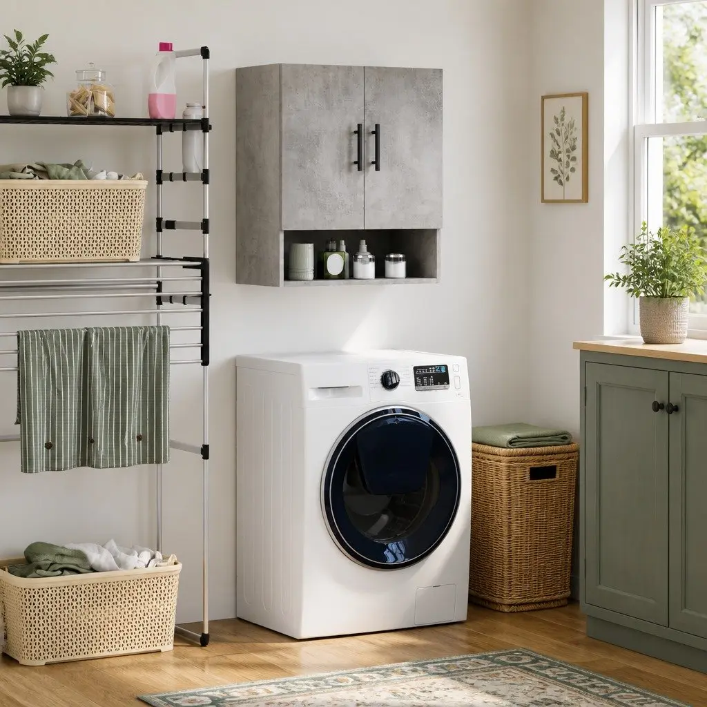 Wall Storage Cabinet Grey 60x31x70 cm Floating Shelves Engineered Wood Home