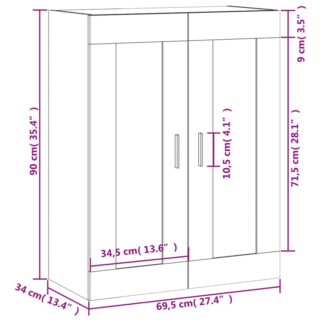 Wall Mounted Cabinet White Storage Organiser 3 Compartments 2 Doors Floating