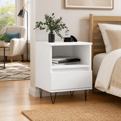 Bedside Cabinet White 40x35x50cm Engineered Wood Nightstand Drawer Storage Table
