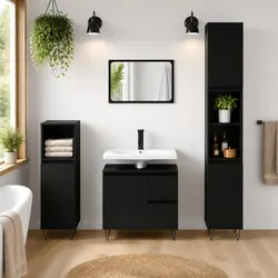 Functional Black Bathroom Cabinet 30x30x190 cm for Any Space