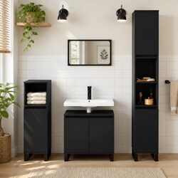 Bathroom Vanity Cabinet Black Storage Engineered Wood 30x30x190 cm Shelving Unit