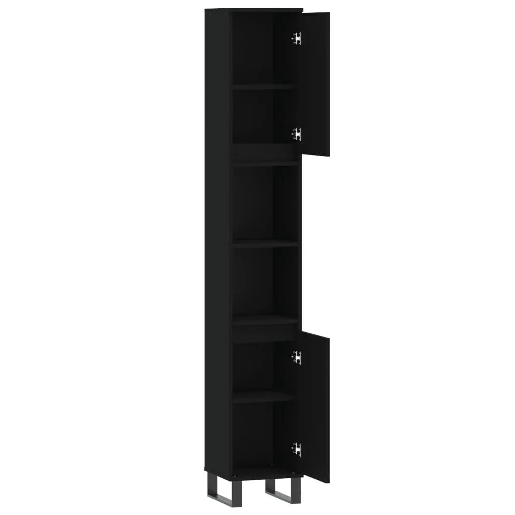 Bathroom Cabinet Black 30x30x190 cm Tall Storage Cupboard with Doors and Shelves