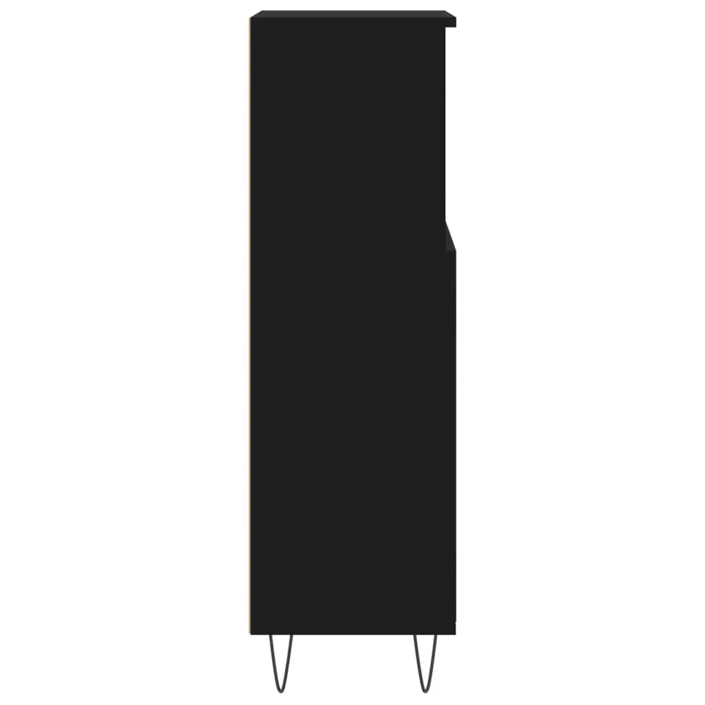 Black Bathroom Cabinet 30x30x100cm Engineered Wood Storage with Door and Open Shelf
