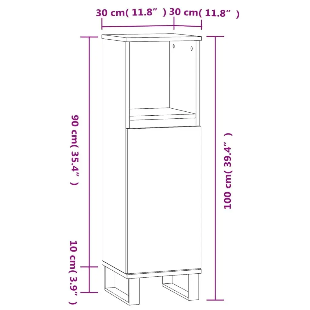 Bathroom Cabinet Engineered Wood 30x30x100 cm Black Storage Unit with Door and Shelf