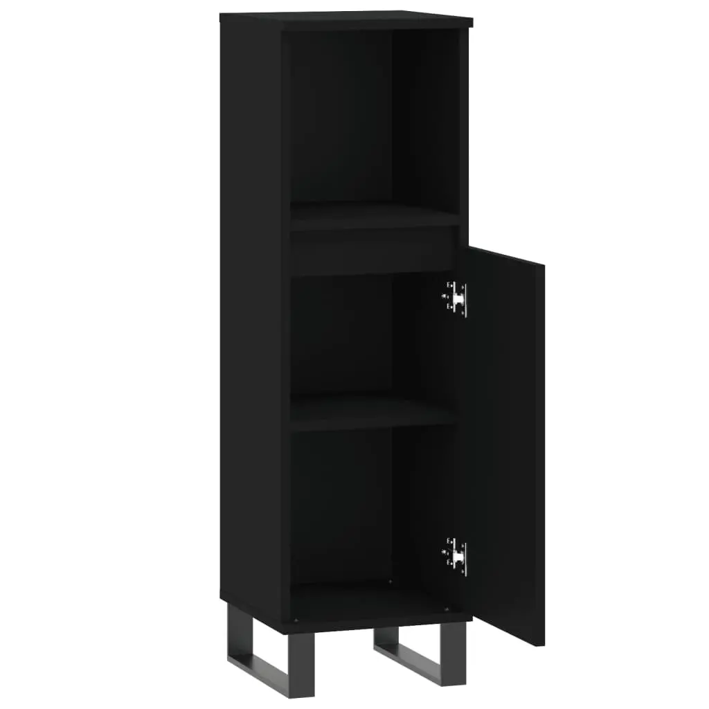 Bathroom Cabinet Engineered Wood 30x30x100 cm Black Storage Unit with Door and Shelf