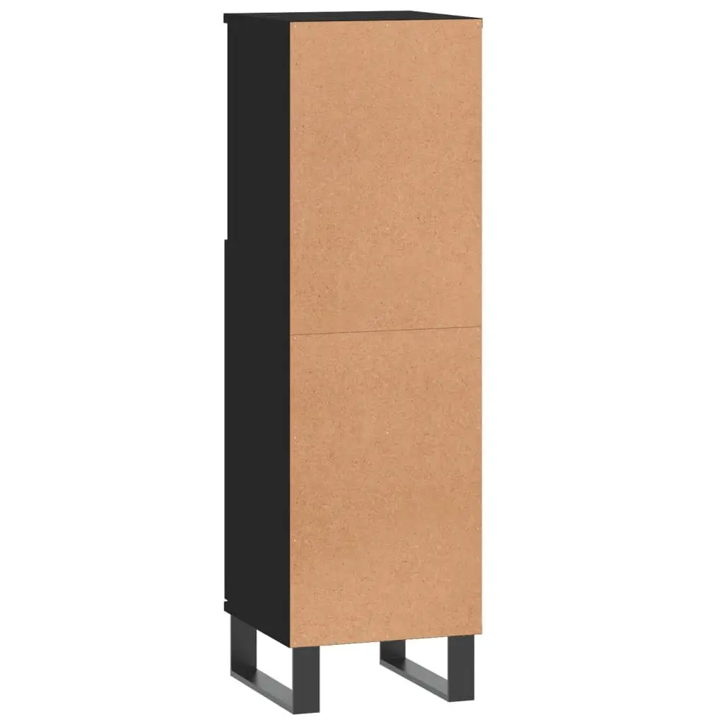 Bathroom Cabinet Engineered Wood 30x30x100 cm Black Storage Unit with Door and Shelf
