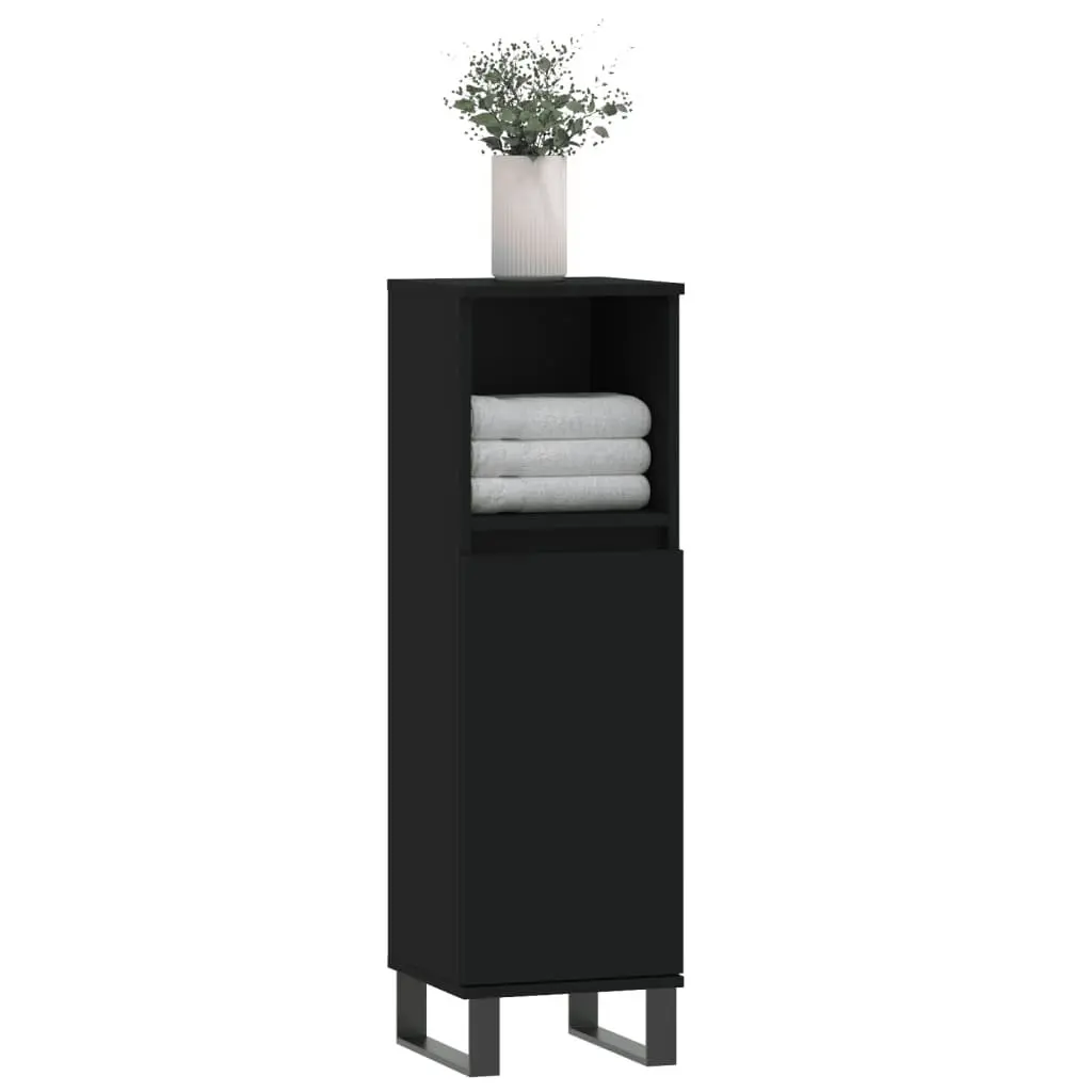 Bathroom Cabinet Engineered Wood 30x30x100 cm Black Storage Unit with Door and Shelf