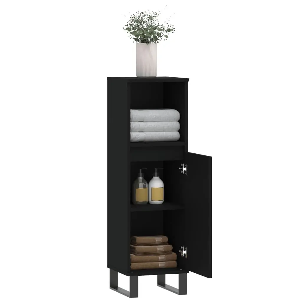 Bathroom Cabinet Engineered Wood 30x30x100 cm Black Storage Unit with Door and Shelf