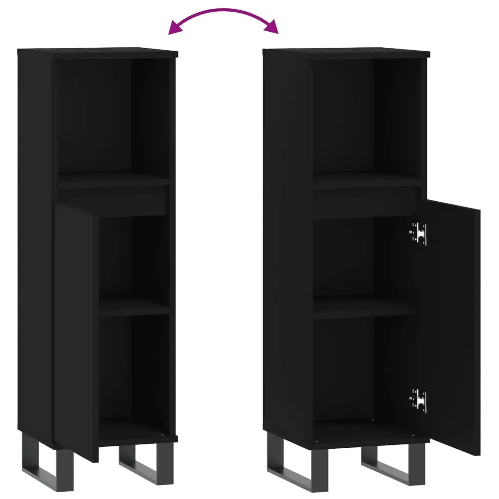 Bathroom Cabinet Engineered Wood 30x30x100 cm Black Storage Unit with Door and Shelf