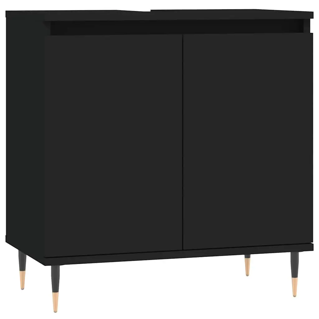 Black Bathroom Cabinet Storage Furniture 58x33x60 cm Engineered Wood