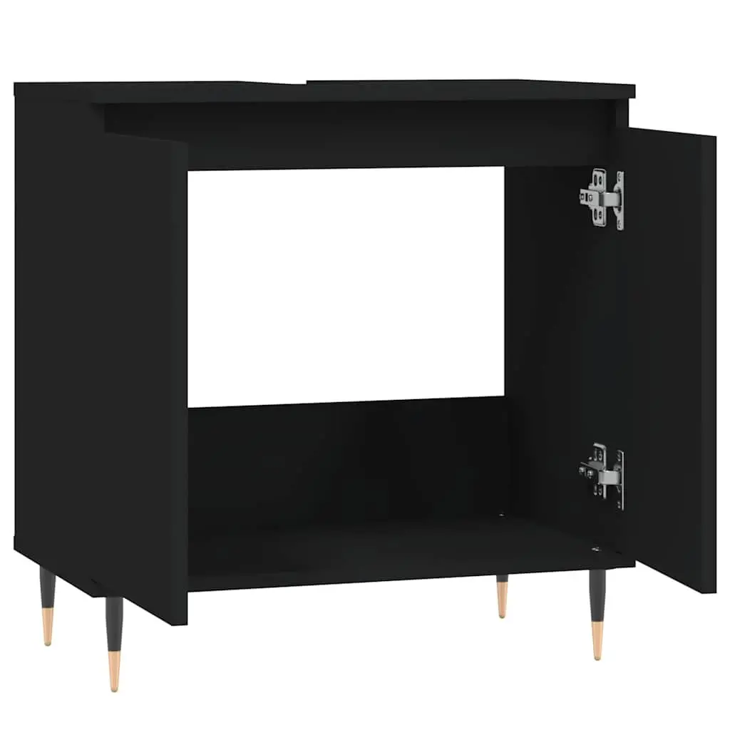 Black Bathroom Cabinet Storage Furniture 58x33x60 cm Engineered Wood