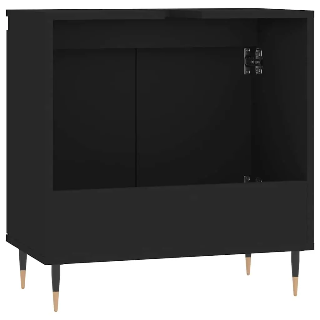 Black Bathroom Cabinet Storage Furniture 58x33x60 cm Engineered Wood