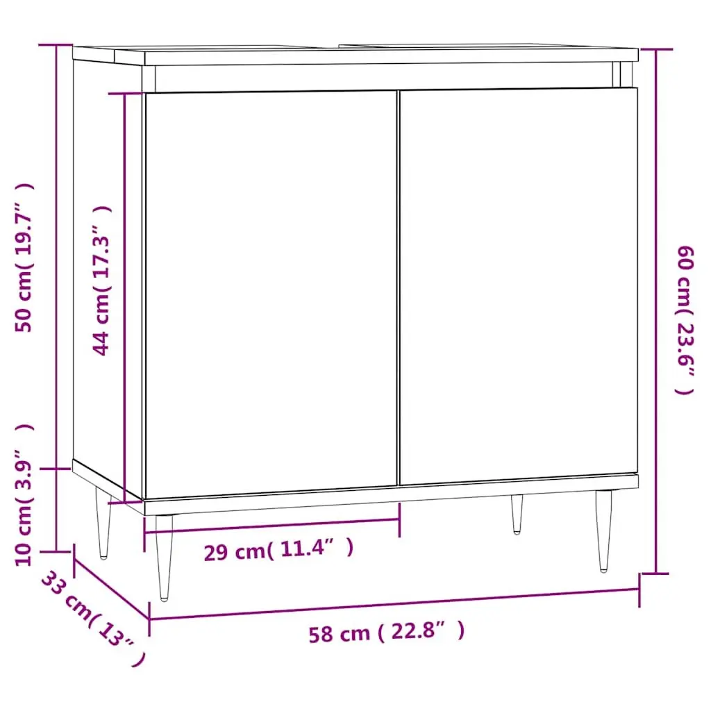Black Bathroom Cabinet Storage Furniture 58x33x60 cm Engineered Wood