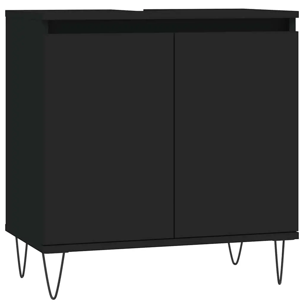 Bathroom Cabinet Storage Engineered Wood Black 58x33x60 cm 2 Door