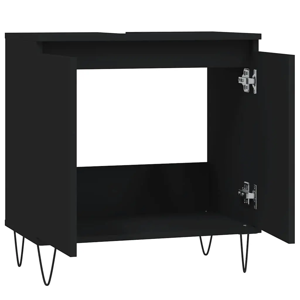 Bathroom Cabinet Storage Engineered Wood Black 58x33x60 cm 2 Door