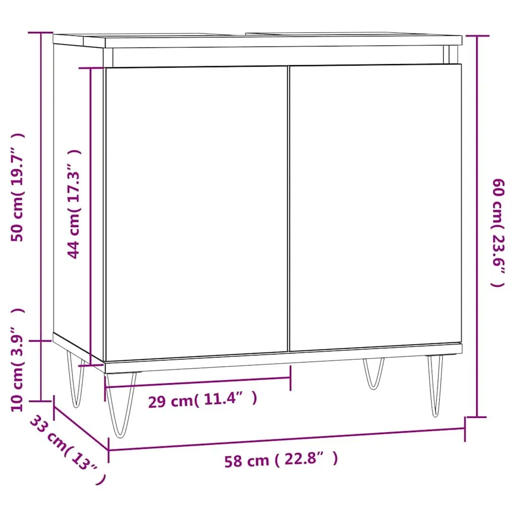 Bathroom Cabinet Storage Engineered Wood Black 58x33x60 cm 2 Door