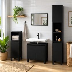 Versatile Black Bathroom Cabinet with 2 Doors - 58x33x60 cm