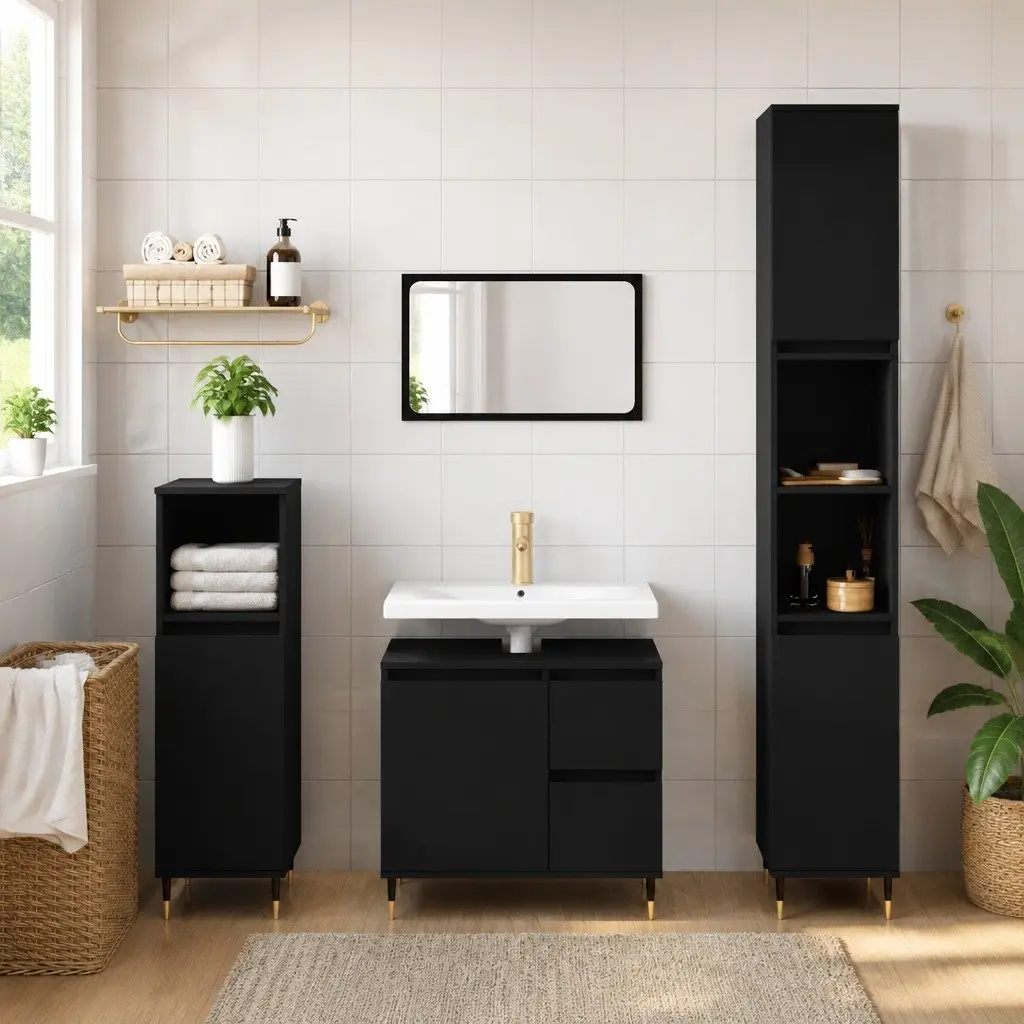 Bathroom Vanity Cabinet Engineered Wood Black 65 x 33 x 60 cm