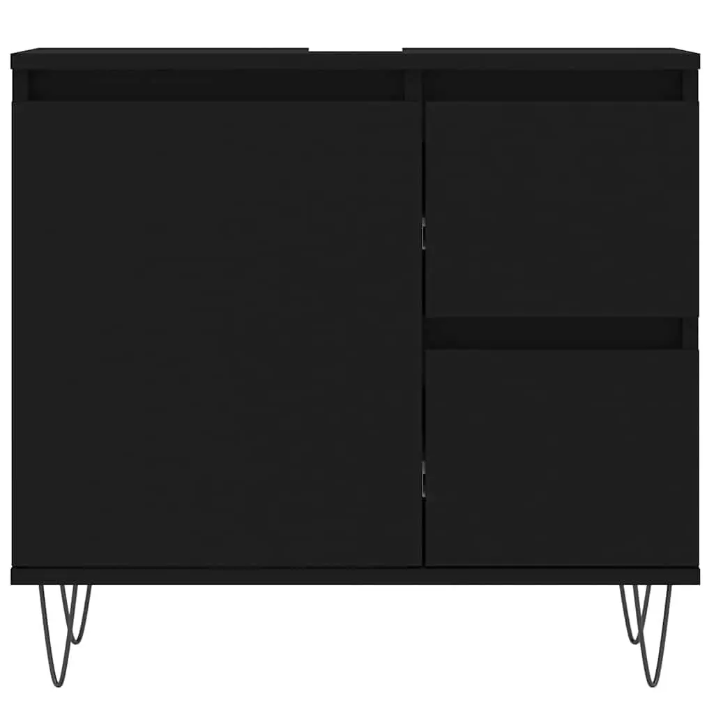 Bathroom Cabinet Engineered Wood 65 x 33 x 60 cm Matte Black Storage Unit with Drawers and Door