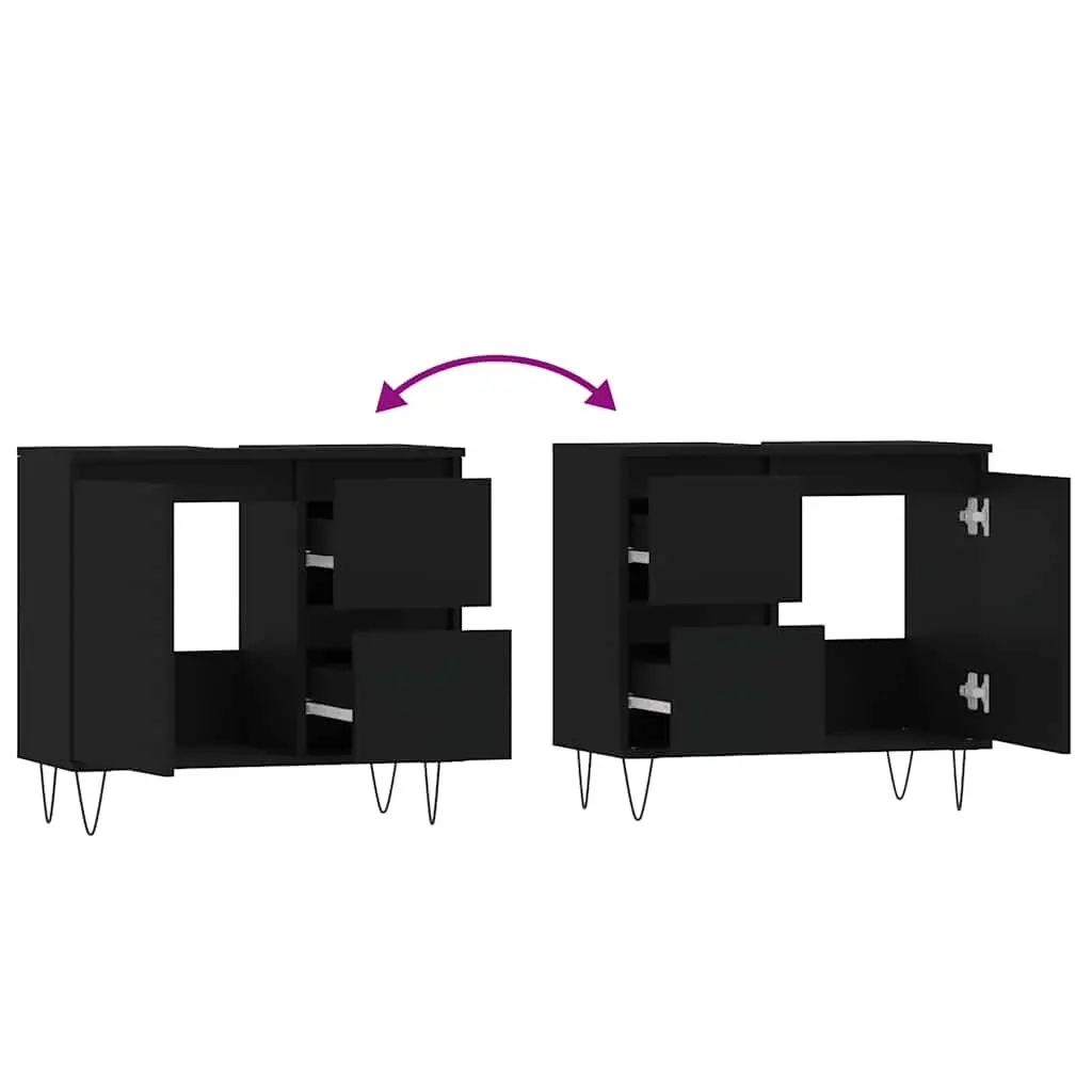 Bathroom Cabinet Engineered Wood 65 x 33 x 60 cm Matte Black Storage Unit with Drawers and Door