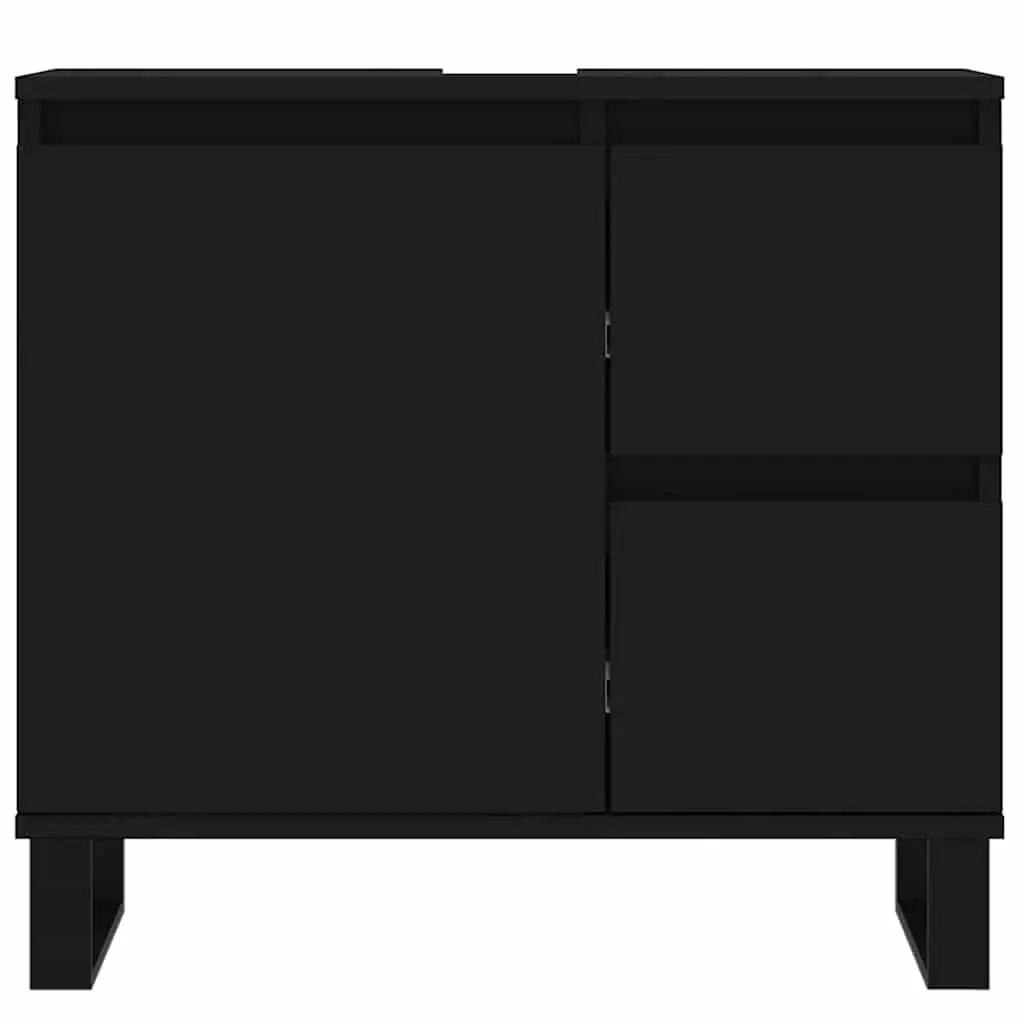 Black Bathroom Cabinet Engineered Wood 65x33x60cm Storage with Door and Drawers