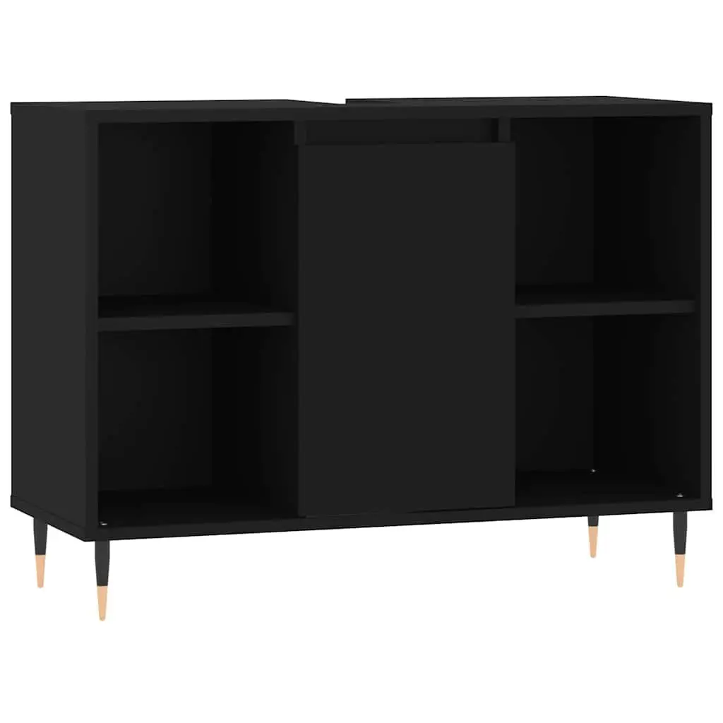 Bathroom Cabinet Engineered Wood Black 80x33x60cm Storage Unit with Door and Shelves