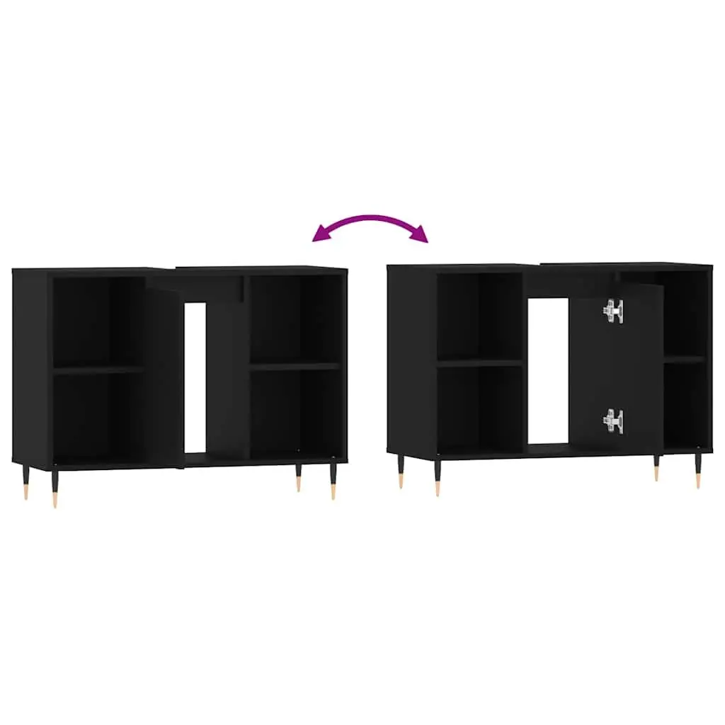 Bathroom Cabinet Engineered Wood Black 80x33x60cm Storage Unit with Door and Shelves